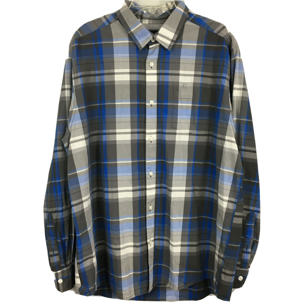 The North Face Mens Blue Gray Tartan Plaid Cotton Button Up Shirt Sz XL